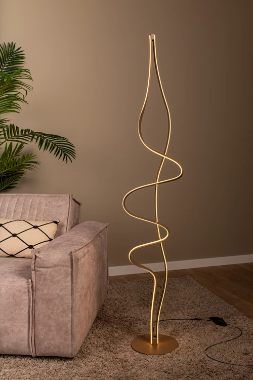 Lucide LAMBADA - Floor lamp - LED Dim. - 1x38W 2700K - Matt Gold / Brass - Premium - atmosphere 1